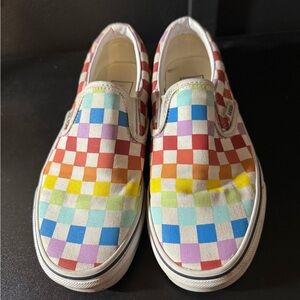 Vans Rainbow Checkered Slip on Shoes